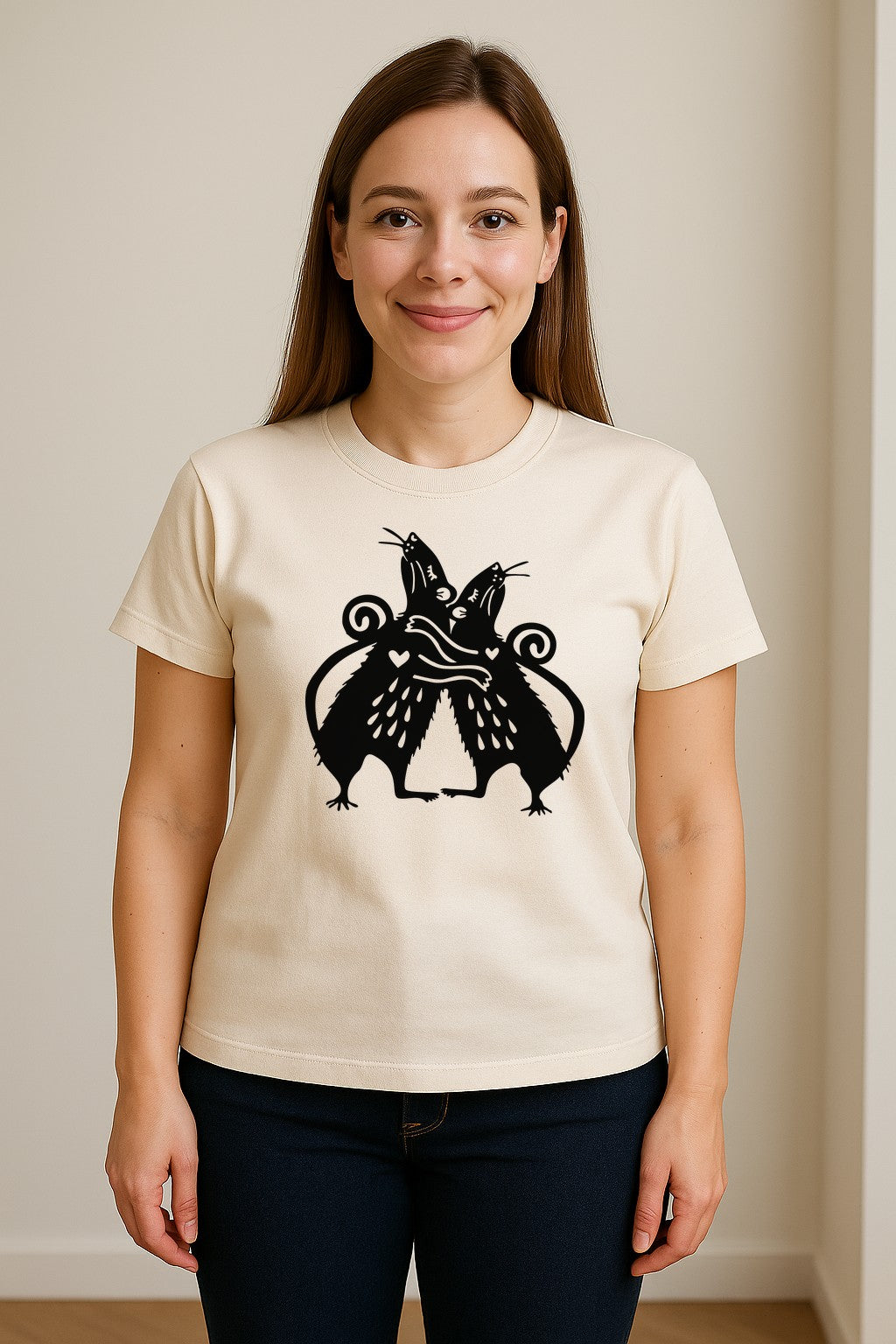 Rat T-Shirt, Hugging Rodent Illustration for Animal Lovers and Pocket Pet Owners
