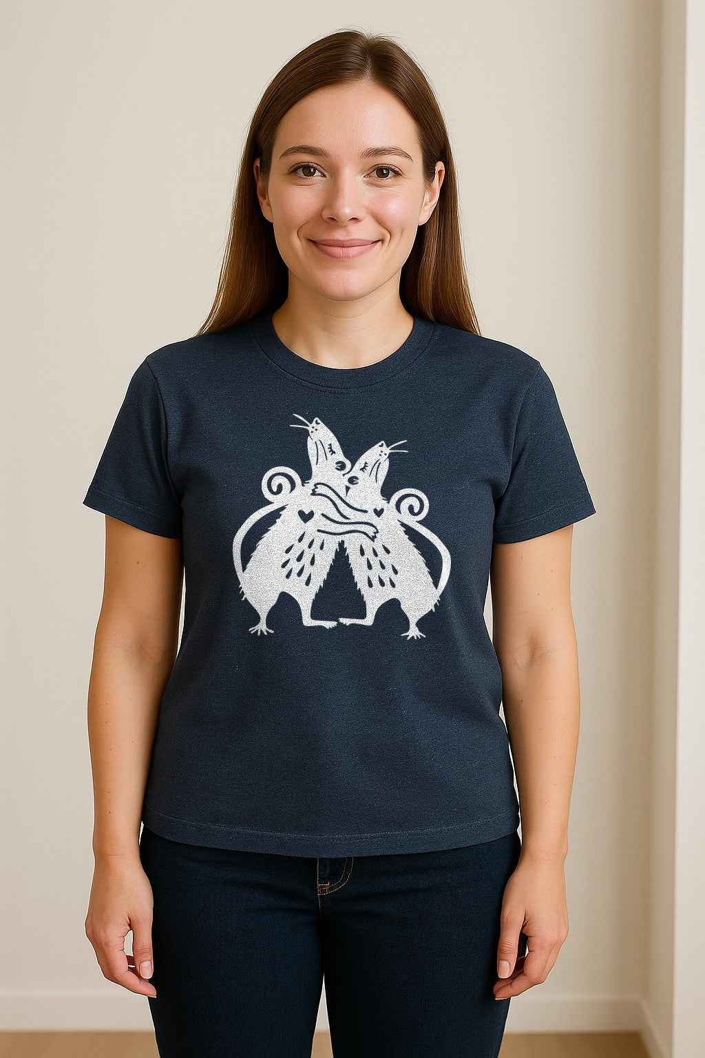 Rat T-Shirt, Hugging Rodent Illustration for Animal Lovers and Pocket Pet Owners