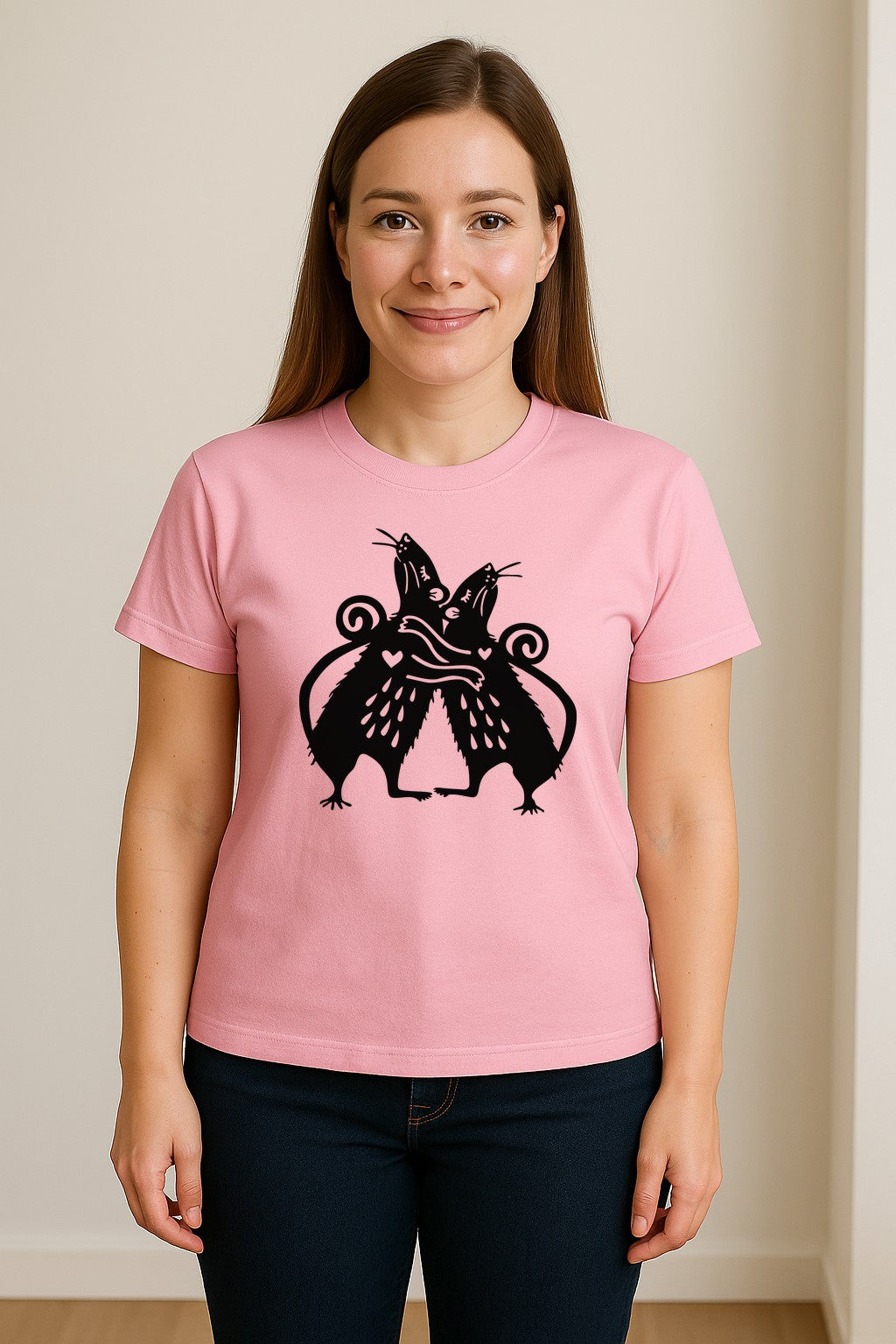 Rat T-Shirt, Hugging Rodent Illustration for Animal Lovers and Pocket Pet Owners
