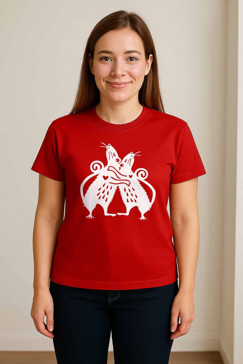 Rat T-Shirt, Hugging Rodent Illustration for Animal Lovers and Pocket Pet Owners