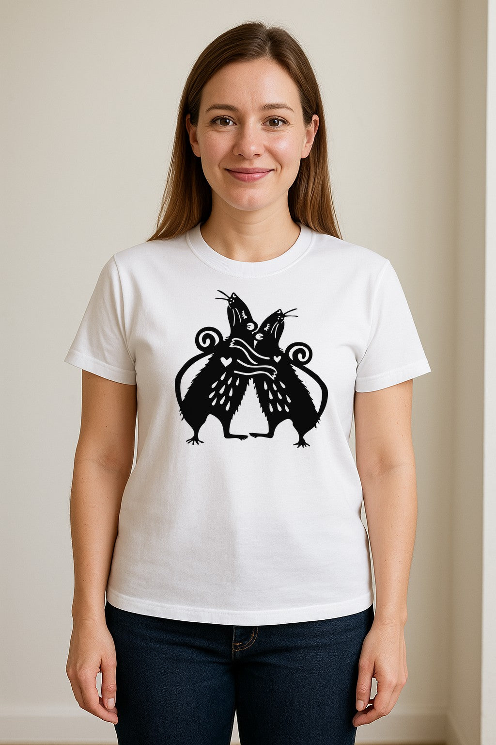 Rat T-Shirt, Hugging Rodent Illustration for Animal Lovers and Pocket Pet Owners