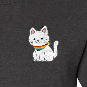 Cat T-Shirt, Rainbow Collar Pocket Design for Pride Celebrations and Everyday Wear