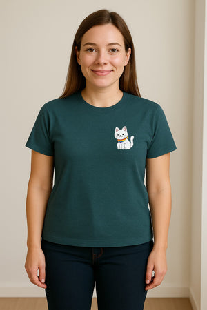 Cat T-Shirt, Rainbow Collar Pocket Design for Pride Celebrations and Everyday Wear