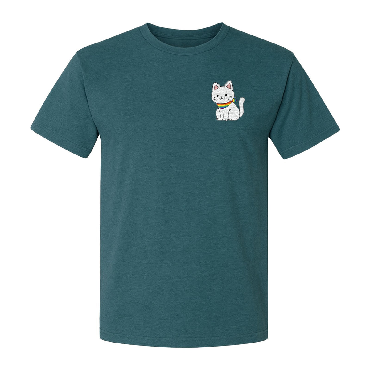 Cat T-Shirt, Rainbow Collar Pocket Design for Pride Celebrations and Everyday Wear