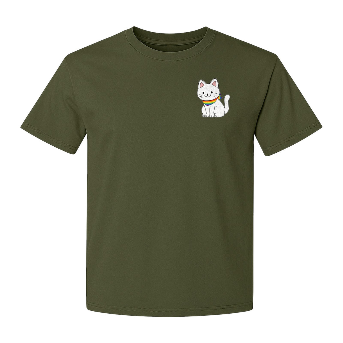 Cat T-Shirt, Rainbow Collar Pocket Design for Pride Celebrations and Everyday Wear