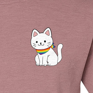 Cat T-Shirt, Rainbow Collar Pocket Design for Pride Celebrations and Everyday Wear