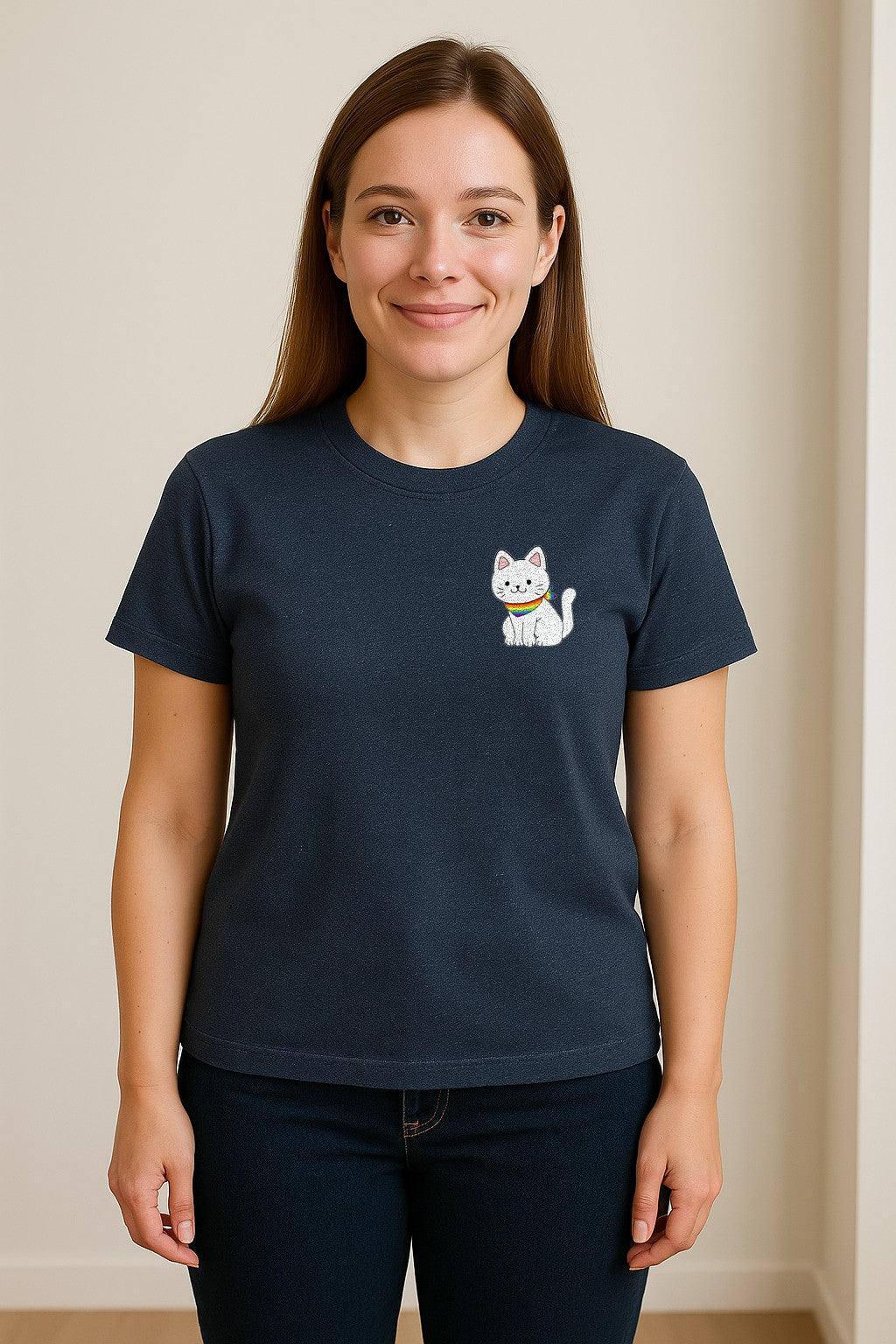 Cat T-Shirt, Rainbow Collar Pocket Design for Pride Celebrations and Everyday Wear