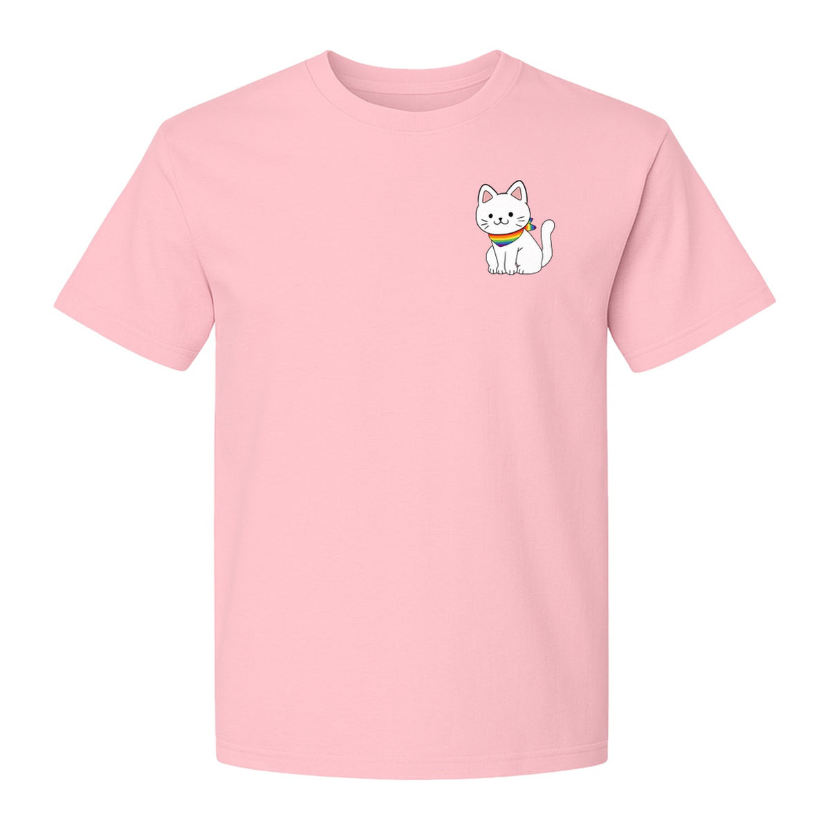 Cat T-Shirt, Rainbow Collar Pocket Design for Pride Celebrations and Everyday Wear