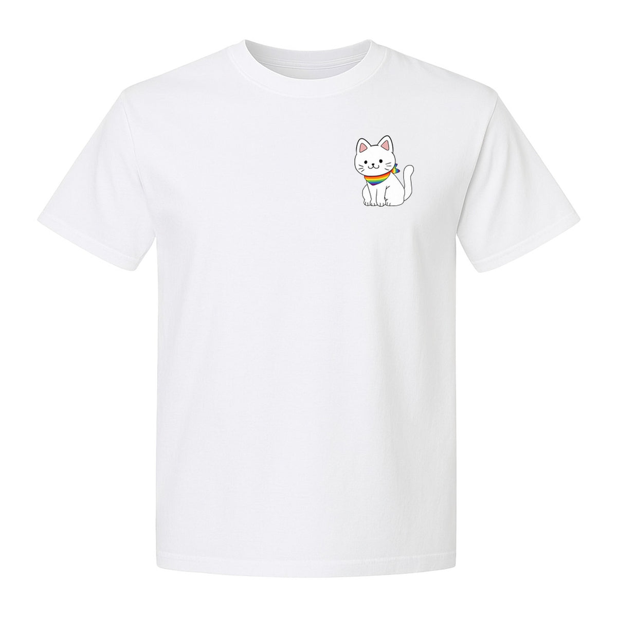 Cat T-Shirt, Rainbow Collar Pocket Design for Pride Celebrations and Everyday Wear