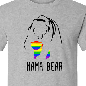Mama Bear Rainbow Pride T-Shirt, Line Art Cub Design for Supportive Moms and Family Gifts
