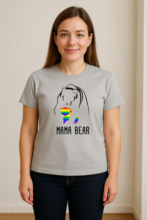 Mama Bear Rainbow Pride T-Shirt, Line Art Cub Design for Supportive Moms and Family Gifts
