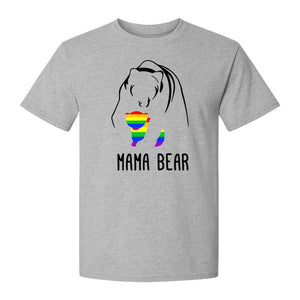 Mama Bear Rainbow Pride T-Shirt, Line Art Cub Design for Supportive Moms and Family Gifts