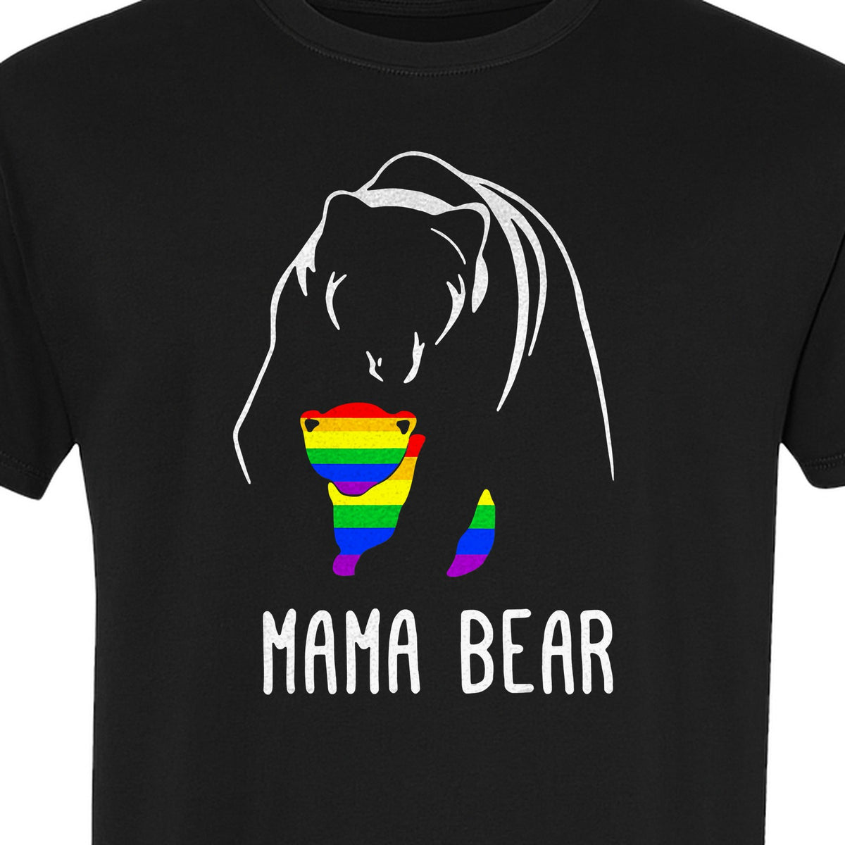 Mama Bear Rainbow Pride T-Shirt, Line Art Cub Design for Supportive Moms and Family Gifts