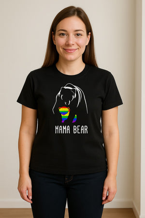 Mama Bear Rainbow Pride T-Shirt, Line Art Cub Design for Supportive Moms and Family Gifts