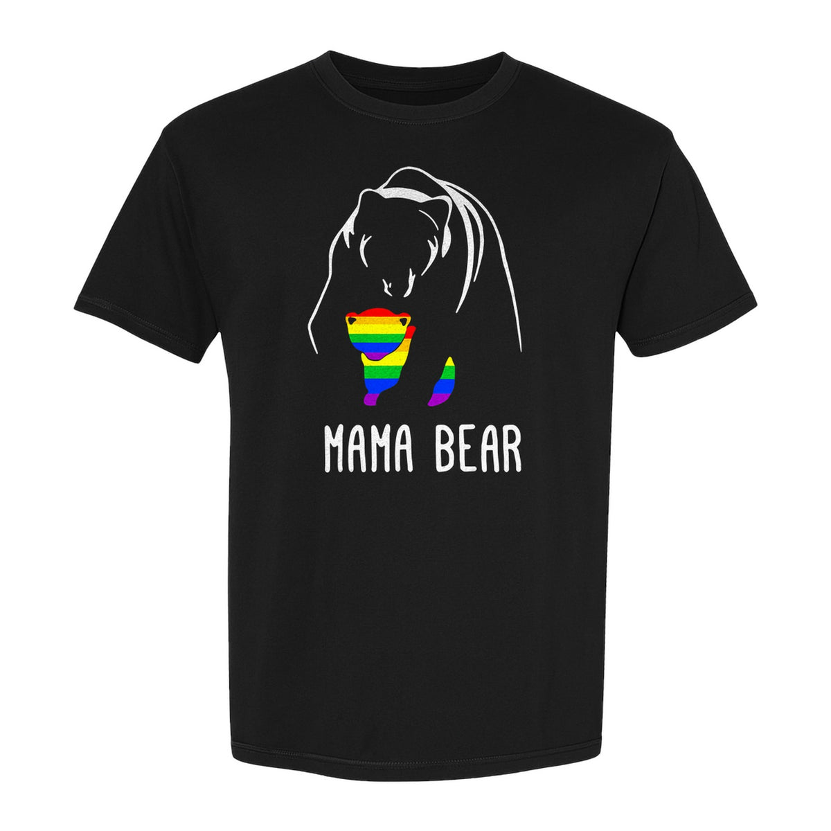 Mama Bear Rainbow Pride T-Shirt, Line Art Cub Design for Supportive Moms and Family Gifts