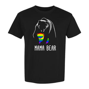 Mama Bear Rainbow Pride T-Shirt, Line Art Cub Design for Supportive Moms and Family Gifts