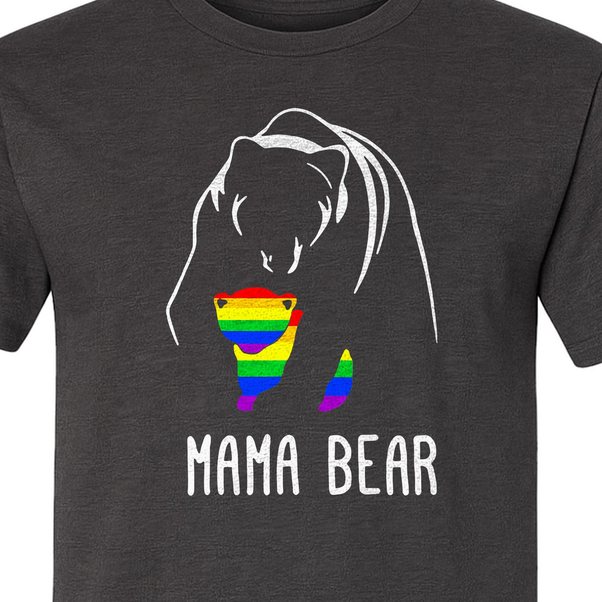 Mama Bear Rainbow Pride T-Shirt, Line Art Cub Design for Supportive Moms and Family Gifts