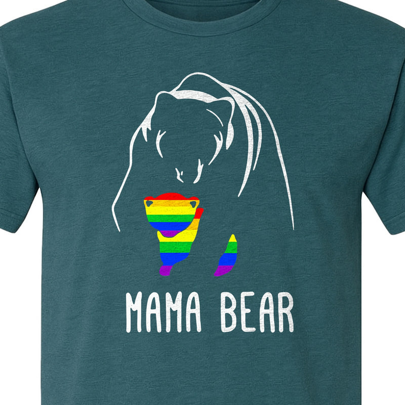Mama Bear Rainbow Pride T-Shirt, Line Art Cub Design for Supportive Moms and Family Gifts