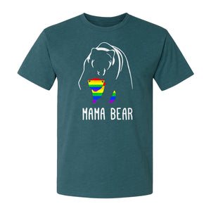 Mama Bear Rainbow Pride T-Shirt, Line Art Cub Design for Supportive Moms and Family Gifts