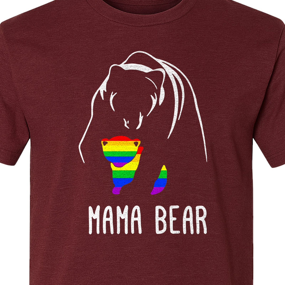 Mama Bear Rainbow Pride T-Shirt, Line Art Cub Design for Supportive Moms and Family Gifts