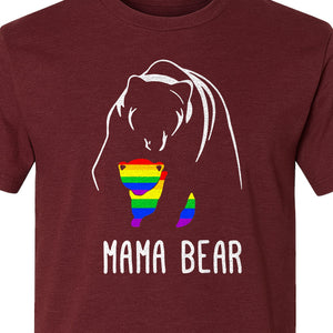 Mama Bear Rainbow Pride T-Shirt, Line Art Cub Design for Supportive Moms and Family Gifts