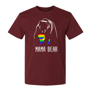 Mama Bear Rainbow Pride T-Shirt, Line Art Cub Design for Supportive Moms and Family Gifts