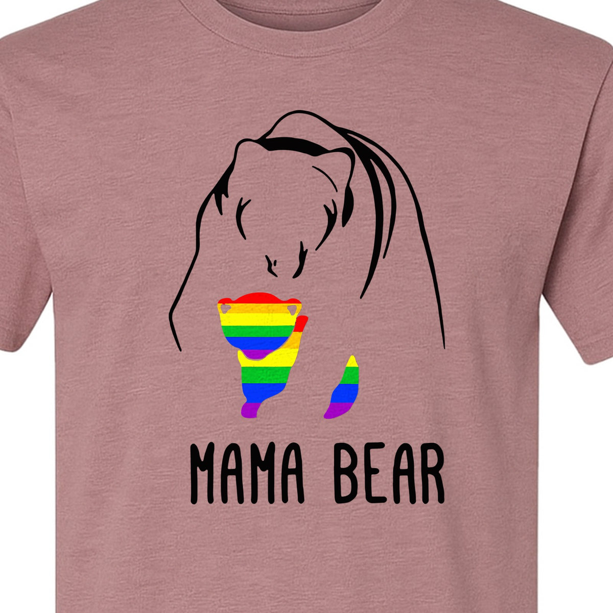Mama Bear Rainbow Pride T-Shirt, Line Art Cub Design for Supportive Moms and Family Gifts