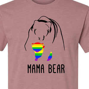 Mama Bear Rainbow Pride T-Shirt, Line Art Cub Design for Supportive Moms and Family Gifts