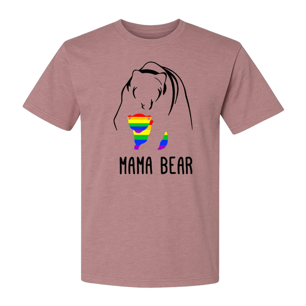 Mama Bear Rainbow Pride T-Shirt, Line Art Cub Design for Supportive Moms and Family Gifts