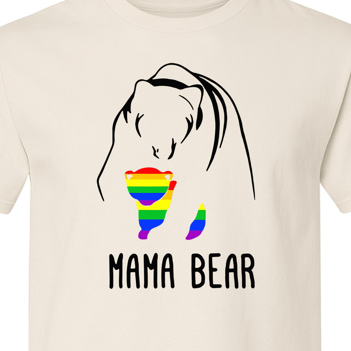 Mama Bear Rainbow Pride T-Shirt, Line Art Cub Design for Supportive Moms and Family Gifts