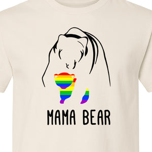 Mama Bear Rainbow Pride T-Shirt, Line Art Cub Design for Supportive Moms and Family Gifts