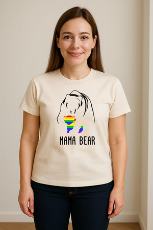Mama Bear Rainbow Pride T-Shirt, Line Art Cub Design for Supportive Moms and Family Gifts