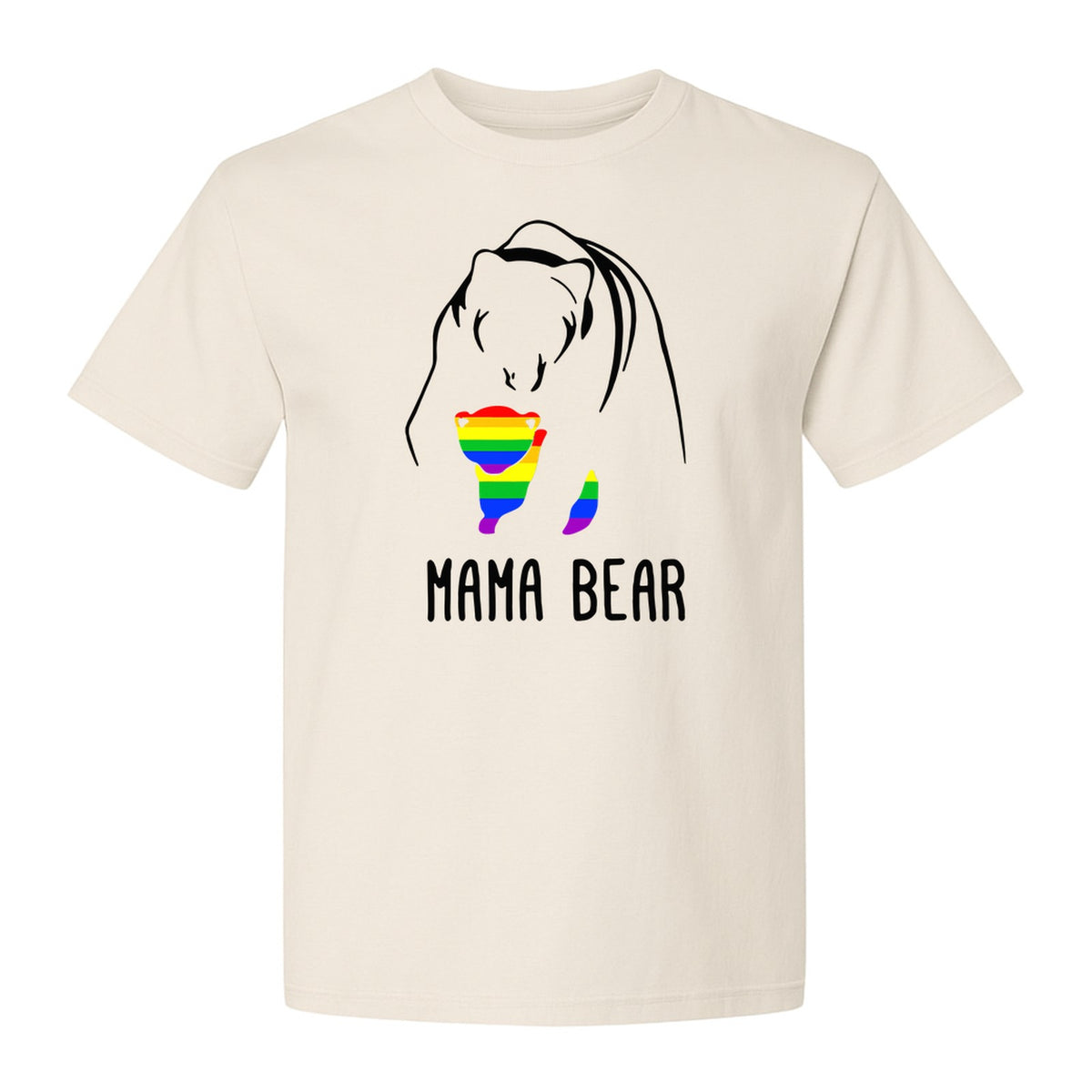 Mama Bear Rainbow Pride T-Shirt, Line Art Cub Design for Supportive Moms and Family Gifts