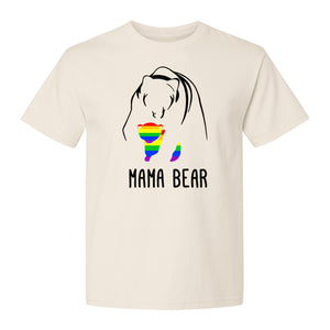 Mama Bear Rainbow Pride T-Shirt, Line Art Cub Design for Supportive Moms and Family Gifts