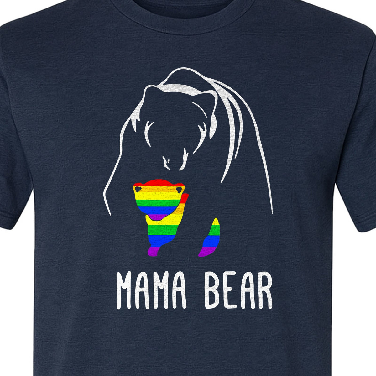 Mama Bear Rainbow Pride T-Shirt, Line Art Cub Design for Supportive Moms and Family Gifts