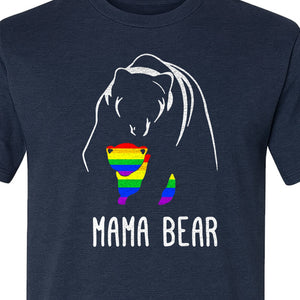 Mama Bear Rainbow Pride T-Shirt, Line Art Cub Design for Supportive Moms and Family Gifts