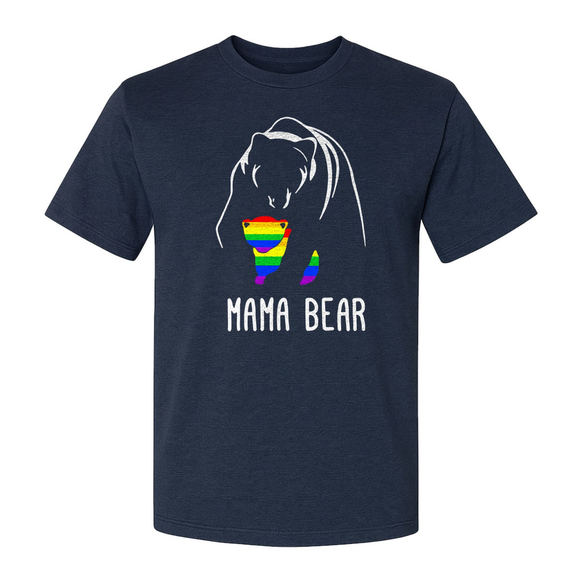 Mama Bear Rainbow Pride T-Shirt, Line Art Cub Design for Supportive Moms and Family Gifts