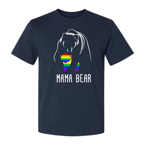 Mama Bear Rainbow Pride T-Shirt, Line Art Cub Design for Supportive Moms and Family Gifts