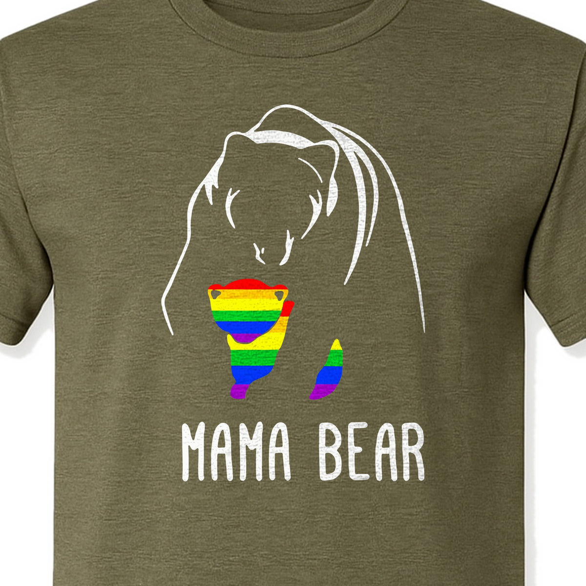 Mama Bear Rainbow Pride T-Shirt, Line Art Cub Design for Supportive Moms and Family Gifts