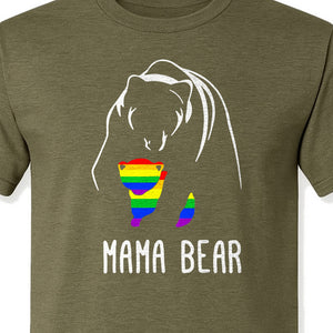 Mama Bear Rainbow Pride T-Shirt, Line Art Cub Design for Supportive Moms and Family Gifts