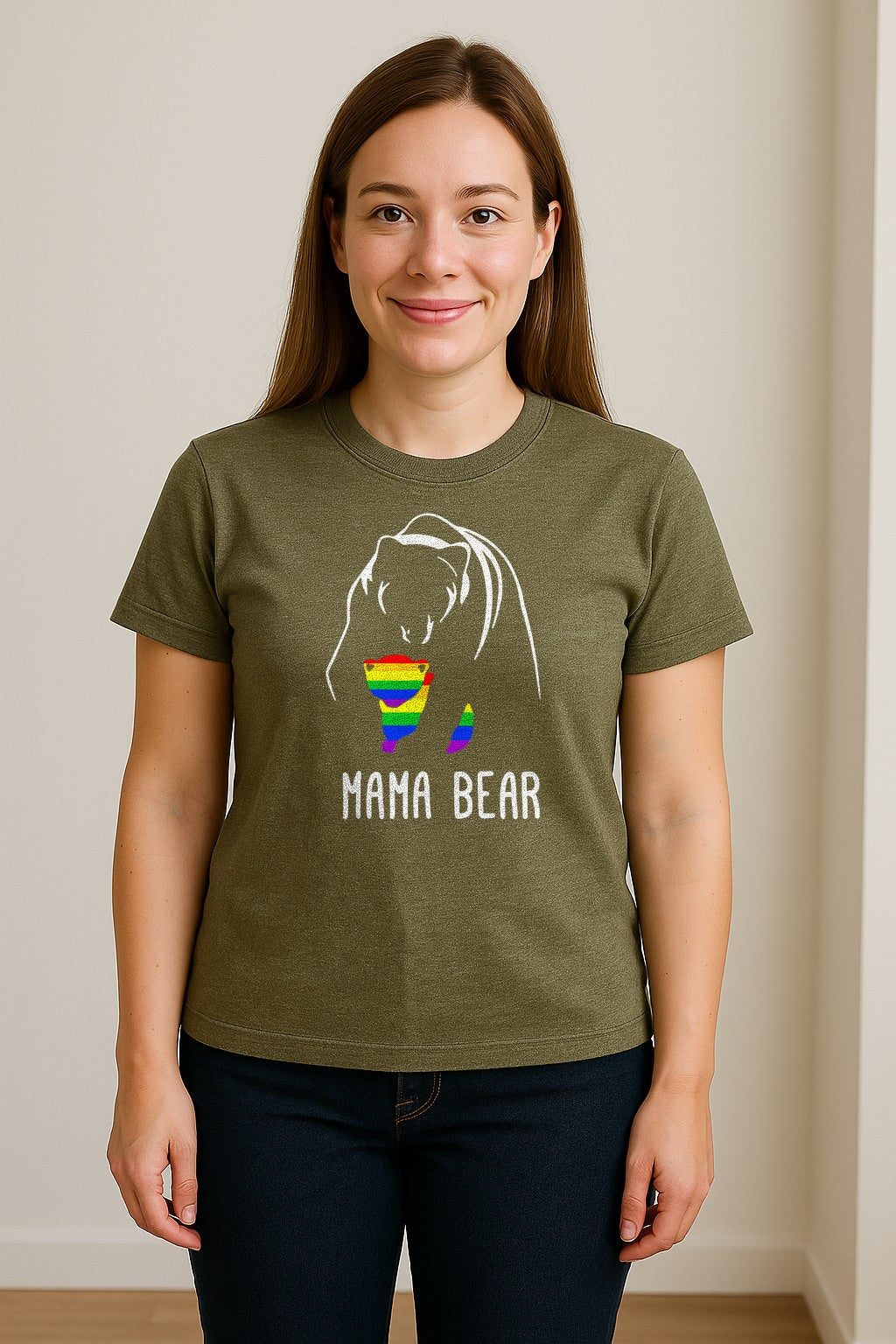 Mama Bear Rainbow Pride T-Shirt, Line Art Cub Design for Supportive Moms and Family Gifts