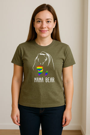 Mama Bear Rainbow Pride T-Shirt, Line Art Cub Design for Supportive Moms and Family Gifts