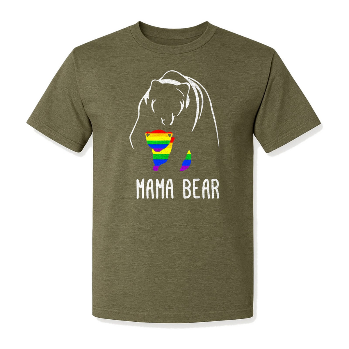 Mama Bear Rainbow Pride T-Shirt, Line Art Cub Design for Supportive Moms and Family Gifts