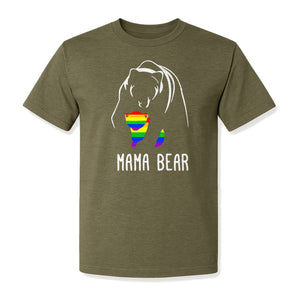 Mama Bear Rainbow Pride T-Shirt, Line Art Cub Design for Supportive Moms and Family Gifts