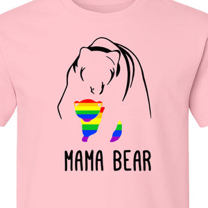 Mama Bear Rainbow Pride T-Shirt, Line Art Cub Design for Supportive Moms and Family Gifts