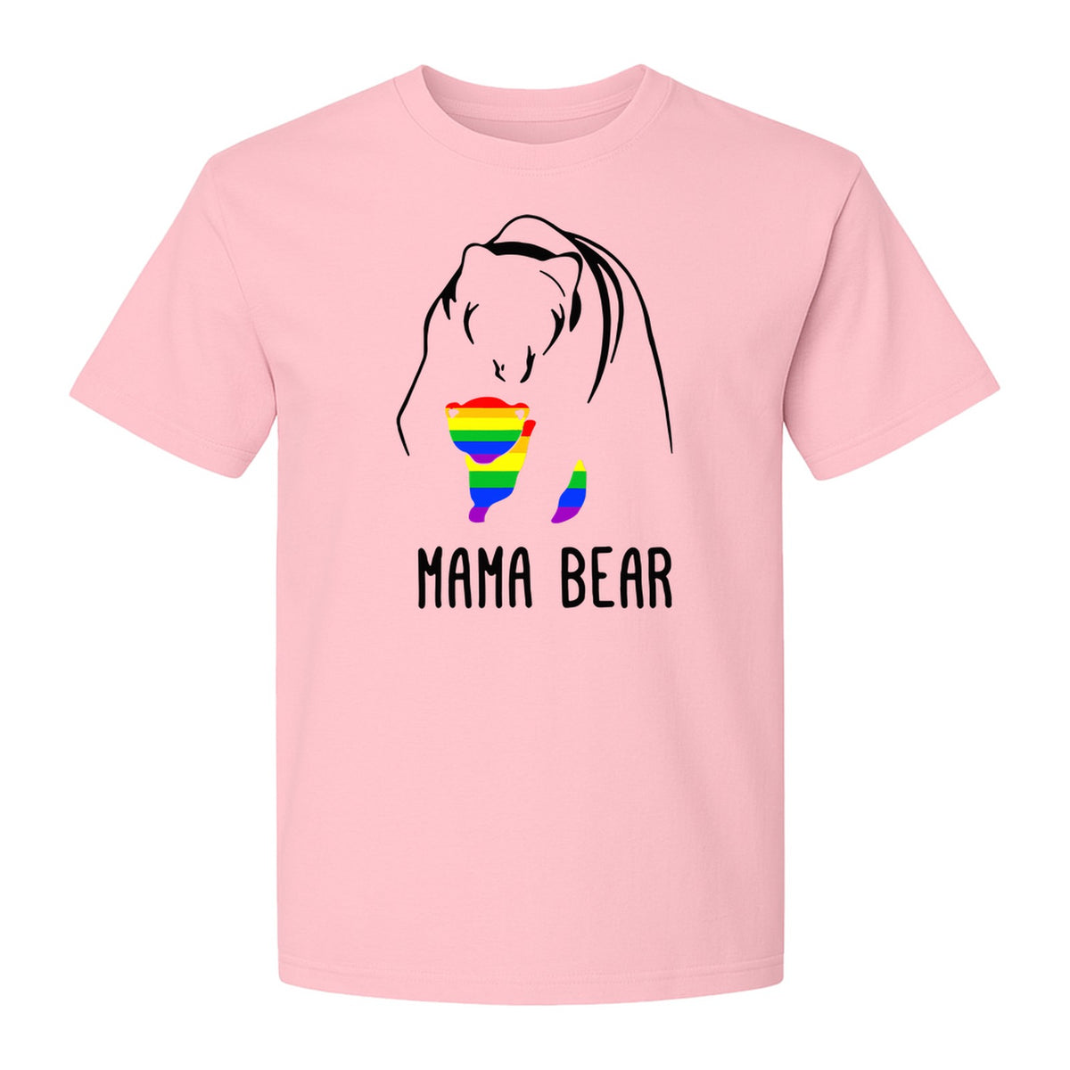 Mama Bear Rainbow Pride T-Shirt, Line Art Cub Design for Supportive Moms and Family Gifts