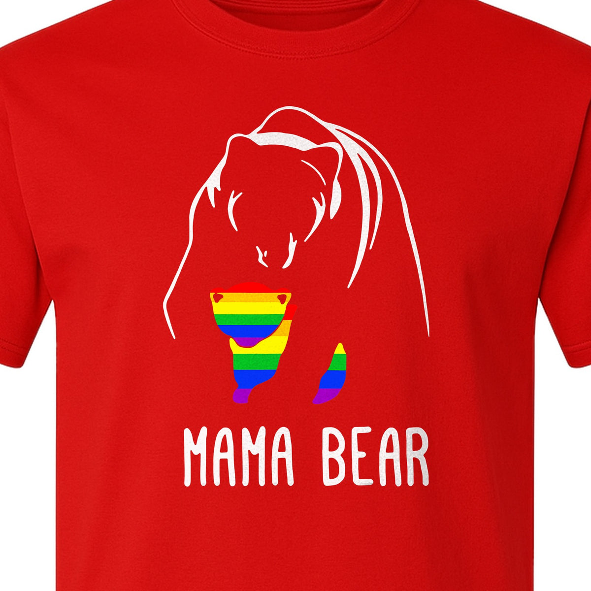 Mama Bear Rainbow Pride T-Shirt, Line Art Cub Design for Supportive Moms and Family Gifts