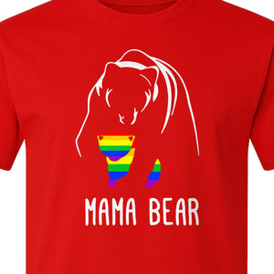 Mama Bear Rainbow Pride T-Shirt, Line Art Cub Design for Supportive Moms and Family Gifts