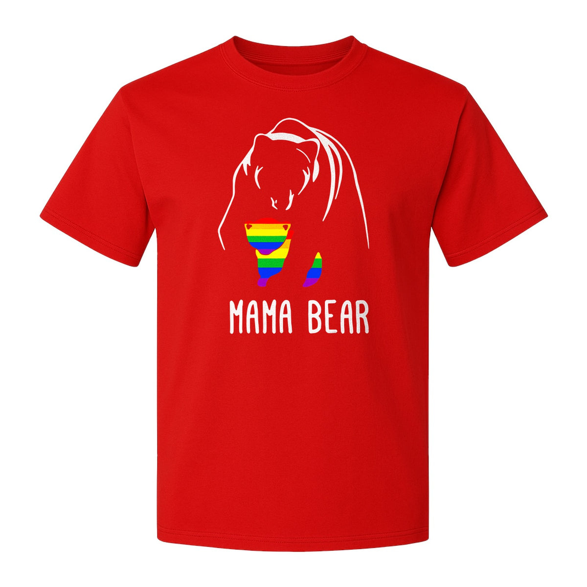 Mama Bear Rainbow Pride T-Shirt, Line Art Cub Design for Supportive Moms and Family Gifts