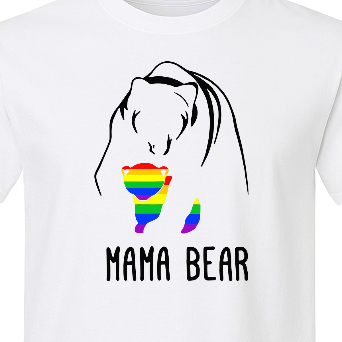 Mama Bear Rainbow Pride T-Shirt, Line Art Cub Design for Supportive Moms and Family Gifts